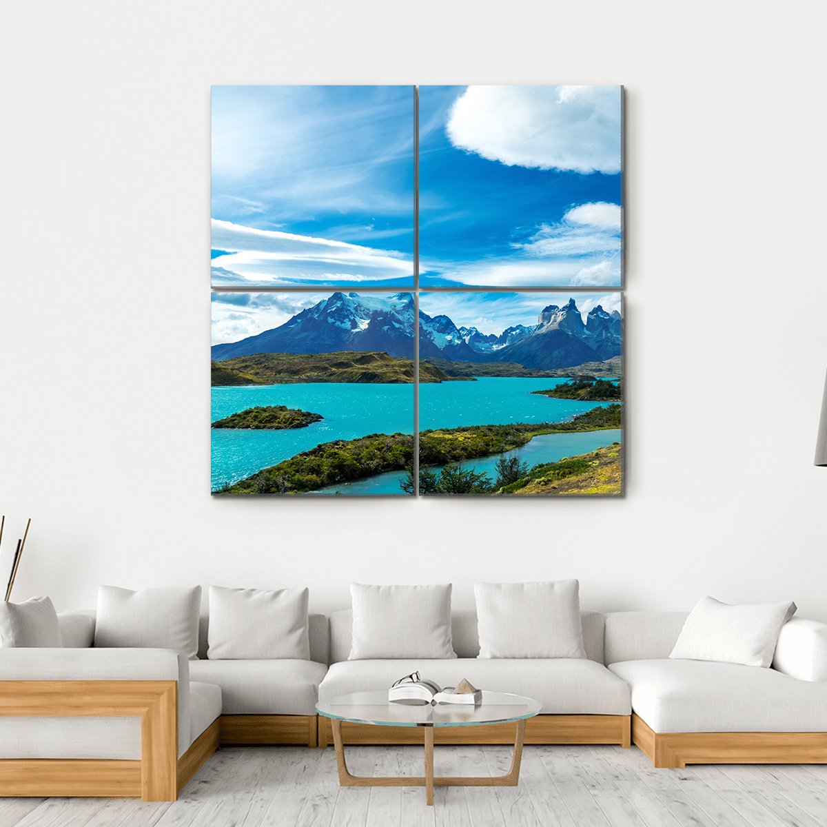 Pehoe Lake And Guernos Mountains Canvas Wall Art-4 Square-Gallery Wrap-17" x 17"-Tiaracle