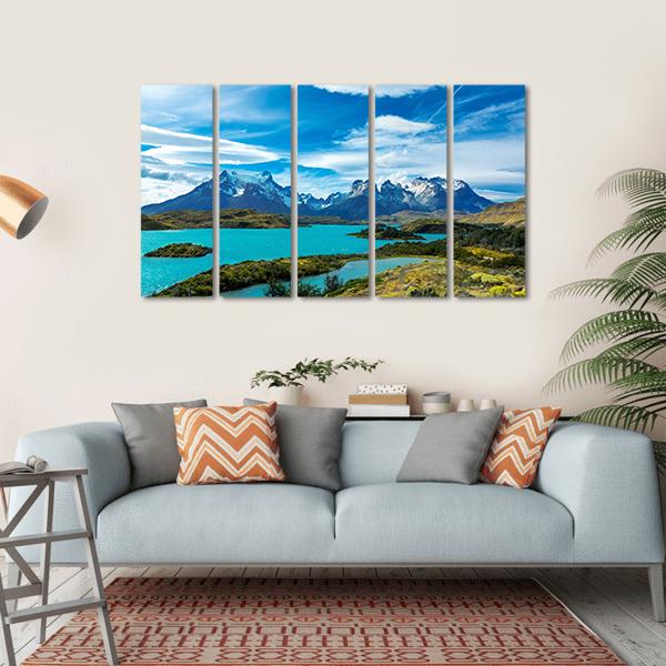 Pehoe Lake And Guernos Mountains Canvas Wall Art-5 Horizontal-Gallery Wrap-22" x 12"-Tiaracle