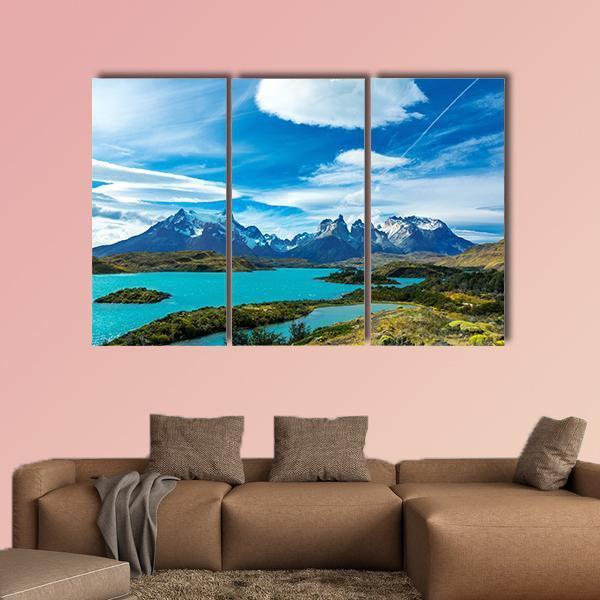 Pehoe Lake And Guernos Mountains Canvas Wall Art-3 Horizontal-Gallery Wrap-25" x 16"-Tiaracle