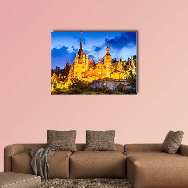 Peles Castle Romania Canvas Wall Art-4 Horizontal-Gallery Wrap-34" x 24"-Tiaracle