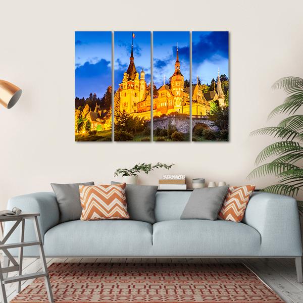 Peles Castle Romania Canvas Wall Art-4 Horizontal-Gallery Wrap-34" x 24"-Tiaracle