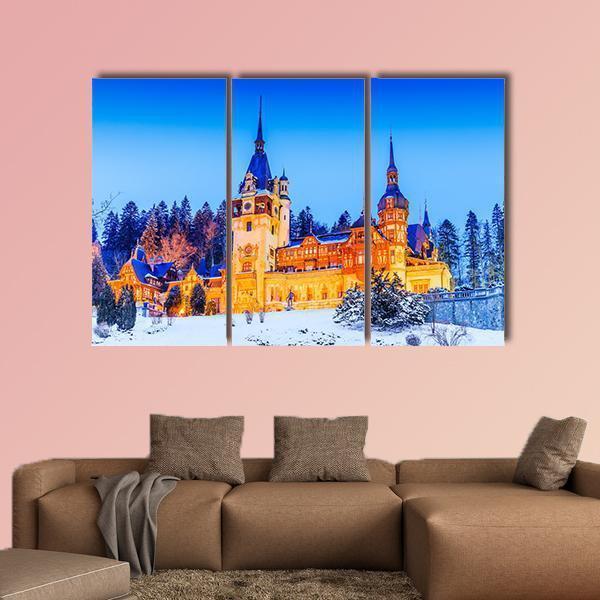 Peles Sinaia In Romania Canvas Wall Art-3 Horizontal-Gallery Wrap-37" x 24"-Tiaracle