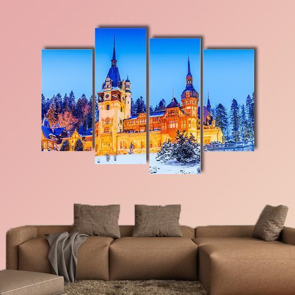 Peles Sinaia In Romania Canvas Wall Art-4 Pop-Gallery Wrap-50" x 32"-Tiaracle