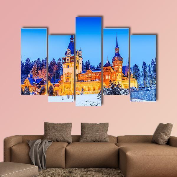 Peles Sinaia In Romania Canvas Wall Art-5 Pop-Gallery Wrap-47" x 32"-Tiaracle