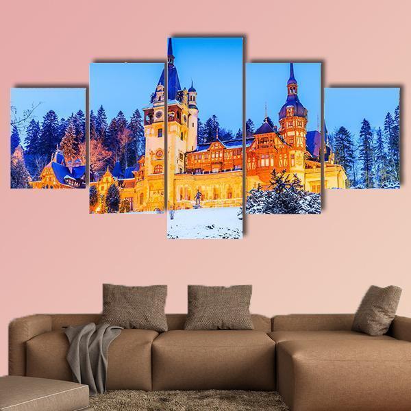 Peles Sinaia In Romania Canvas Wall Art-5 Star-Gallery Wrap-62" x 32"-Tiaracle