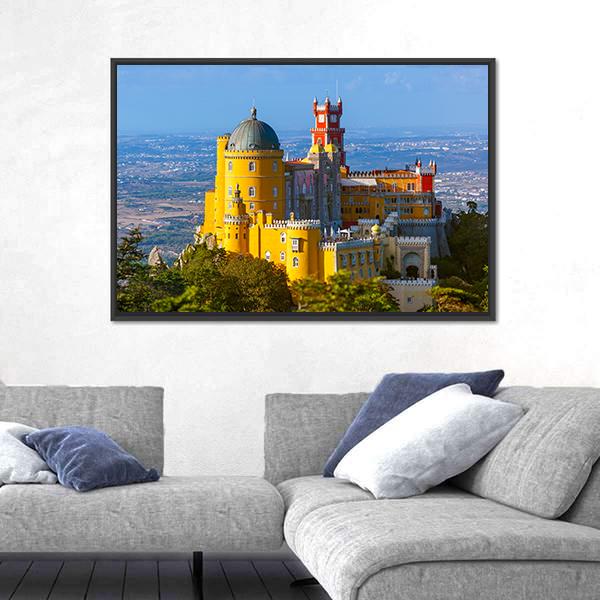 Pena Palace In Sintra Portugal Canvas Wall Art-3 Horizontal-Gallery Wrap-25" x 16"-Tiaracle