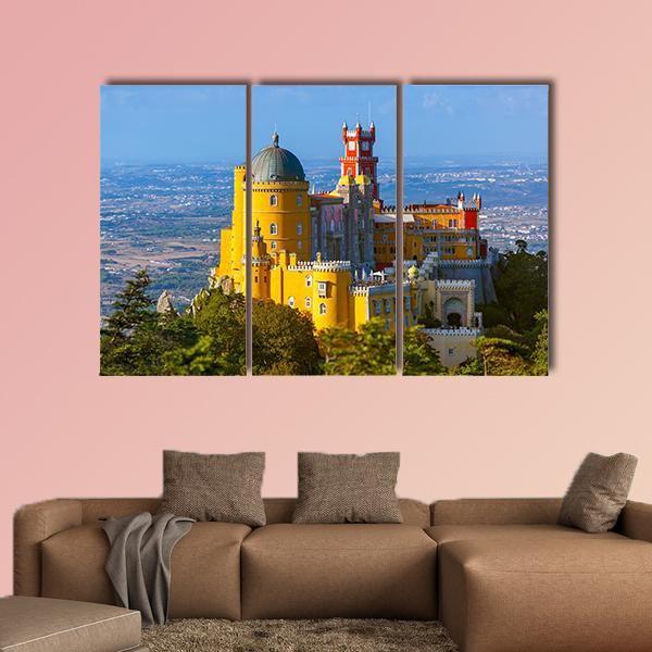 Pena Palace In Sintra Portugal Canvas Wall Art-3 Horizontal-Gallery Wrap-37" x 24"-Tiaracle