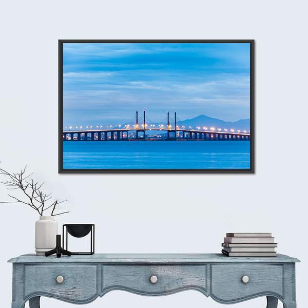 Penang Bridge View Canvas Wall Art-1 Piece-Floating Frame-24" x 16"-Tiaracle