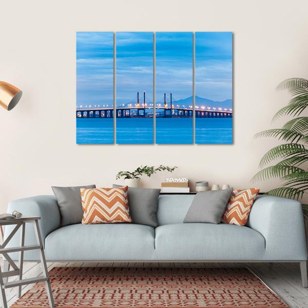Penang Bridge View Canvas Wall Art-4 Horizontal-Gallery Wrap-34" x 24"-Tiaracle