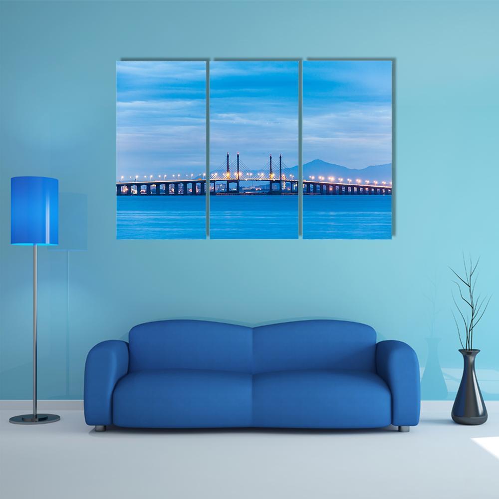 Penang Bridge View Canvas Wall Art-3 Horizontal-Gallery Wrap-37" x 24"-Tiaracle