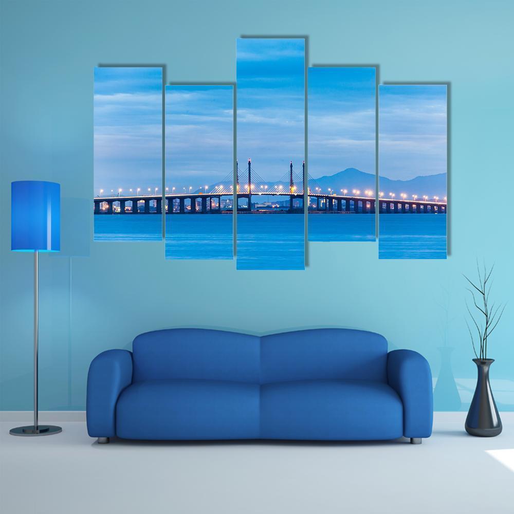 Penang Bridge View Canvas Wall Art-5 Pop-Gallery Wrap-47" x 32"-Tiaracle