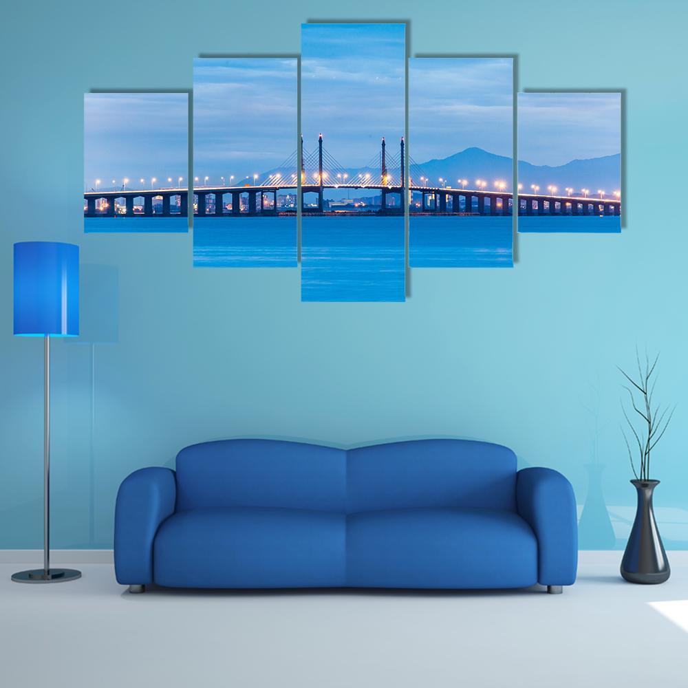 Penang Bridge View Canvas Wall Art-5 Star-Gallery Wrap-62" x 32"-Tiaracle