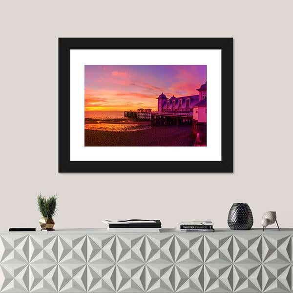 Penarth Pier Before Sunrise Canvas Wall Art-1 Piece-Framed Print-20" x 16"-Tiaracle