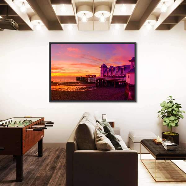 Penarth Pier Before Sunrise Canvas Wall Art-3 Horizontal-Gallery Wrap-25" x 16"-Tiaracle