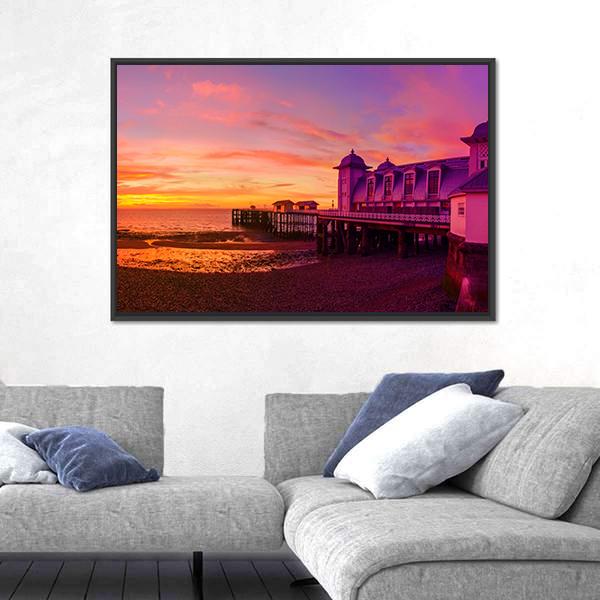 Penarth Pier Before Sunrise Canvas Wall Art-3 Horizontal-Gallery Wrap-25" x 16"-Tiaracle