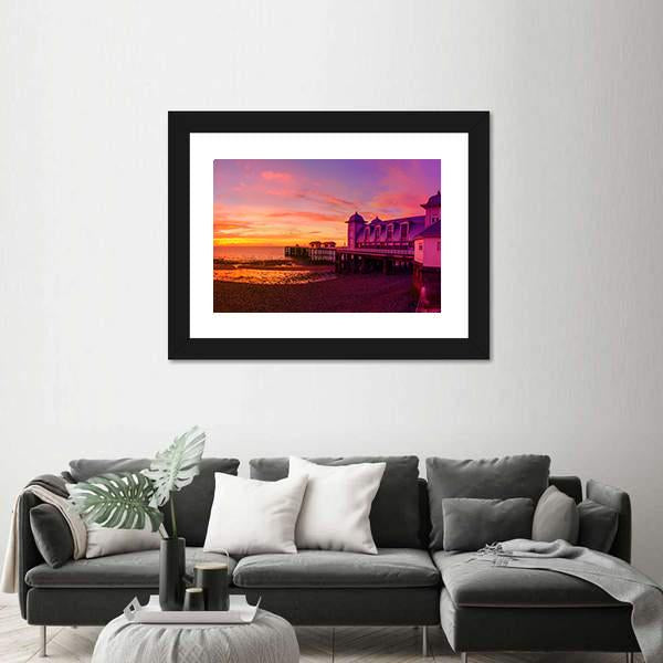 Penarth Pier Before Sunrise Canvas Wall Art-3 Horizontal-Gallery Wrap-25" x 16"-Tiaracle