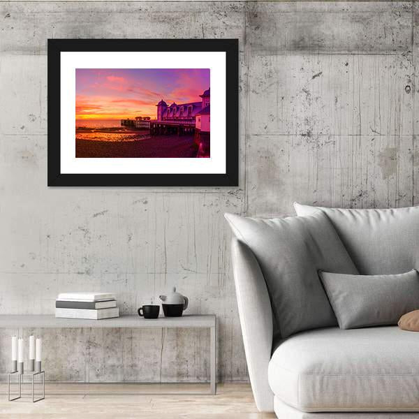 Penarth Pier Before Sunrise Canvas Wall Art-3 Horizontal-Gallery Wrap-25" x 16"-Tiaracle