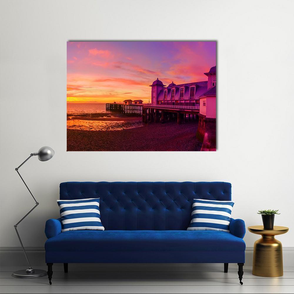 Penarth Pier Before Sunrise Canvas Wall Art-1 Piece-Gallery Wrap-48" x 32"-Tiaracle