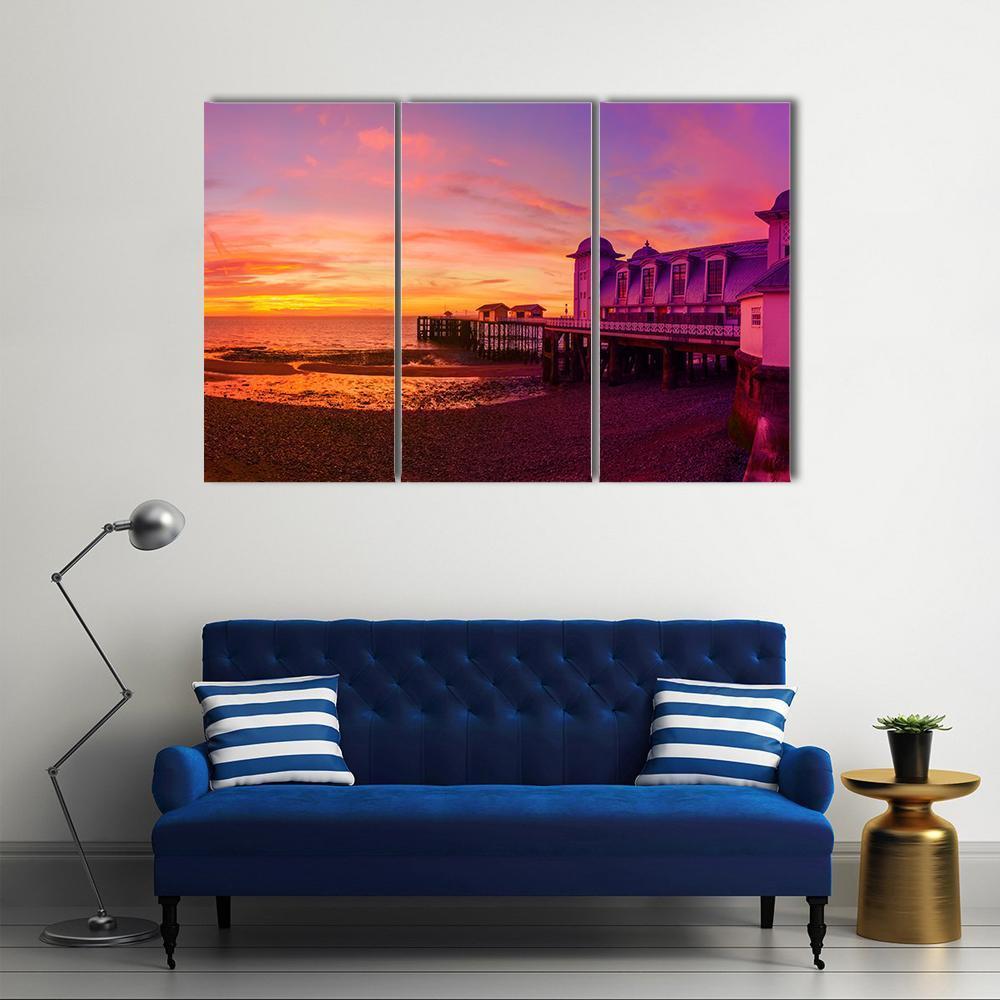 Penarth Pier Before Sunrise Canvas Wall Art-3 Horizontal-Gallery Wrap-37" x 24"-Tiaracle