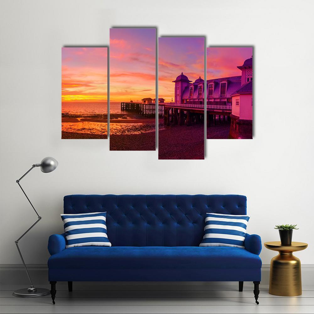 Penarth Pier Before Sunrise Canvas Wall Art-4 Pop-Gallery Wrap-50" x 32"-Tiaracle