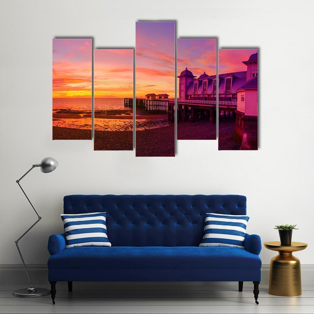 Penarth Pier Before Sunrise Canvas Wall Art-5 Pop-Gallery Wrap-47" x 32"-Tiaracle