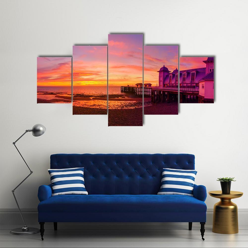 Penarth Pier Before Sunrise Canvas Wall Art-5 Star-Gallery Wrap-62" x 32"-Tiaracle