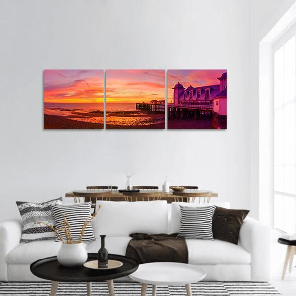 Penarth Pier Before Sunrise Panoramic Canvas Wall Art-3 Piece-25" x 08"-Tiaracle