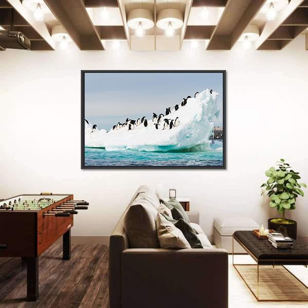 Penguins Colony On Iceberg Antarctica Canvas Wall Art-3 Horizontal-Gallery Wrap-25" x 16"-Tiaracle
