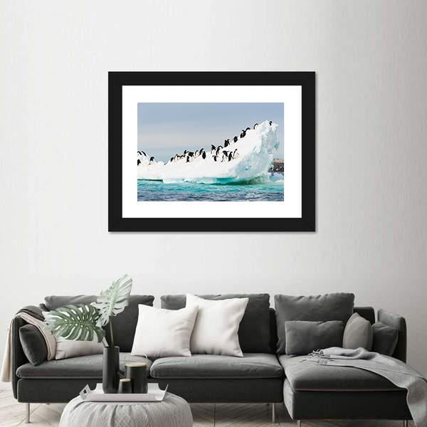 Penguins Colony On Iceberg Antarctica Canvas Wall Art-3 Horizontal-Gallery Wrap-25" x 16"-Tiaracle