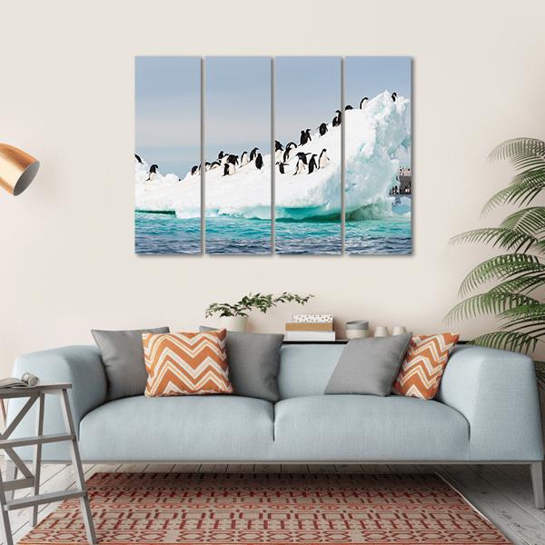 Penguins Colony On Iceberg Antarctica Canvas Wall Art-4 Horizontal-Gallery Wrap-34" x 24"-Tiaracle