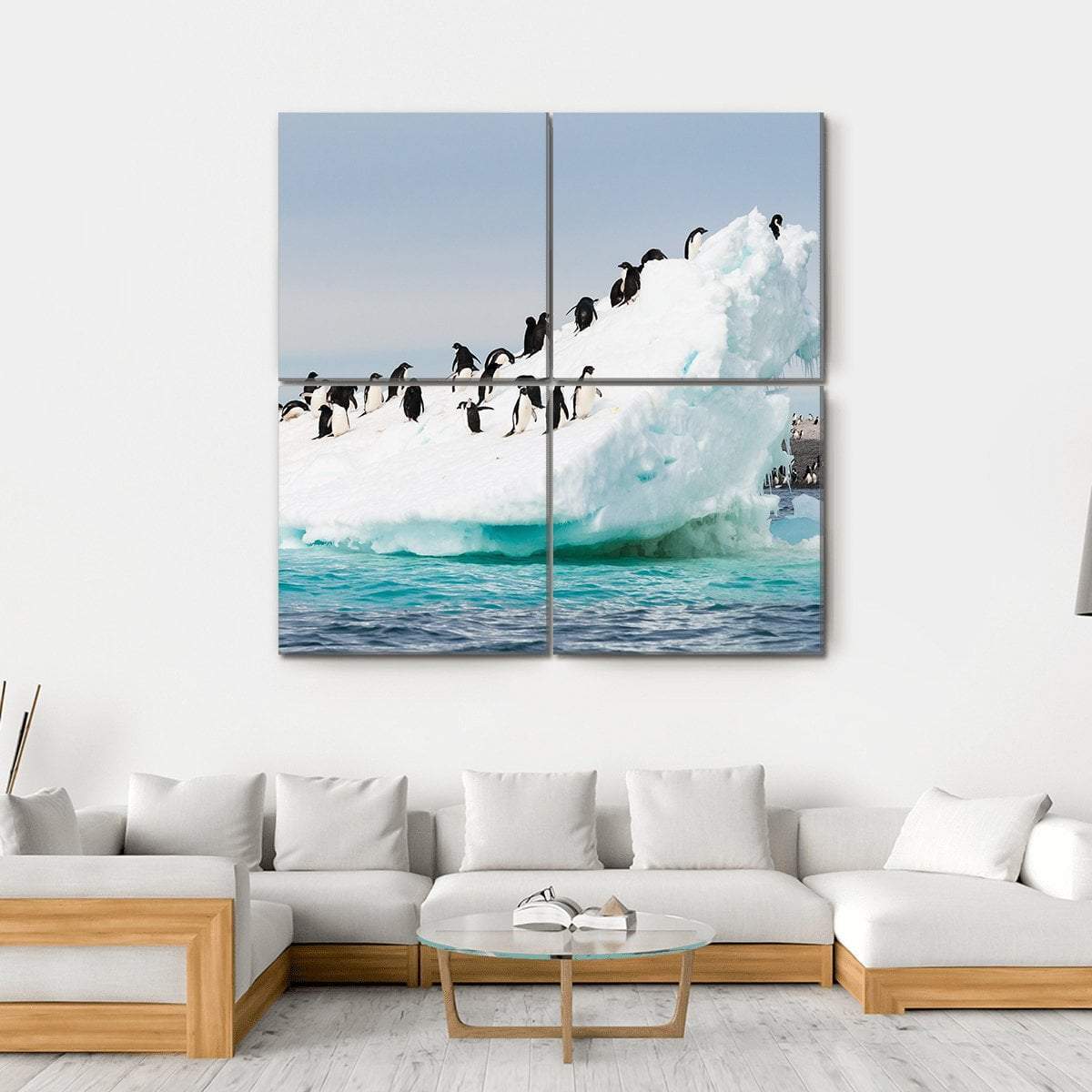 Penguins Colony On Iceberg Antarctica Canvas Wall Art-4 Square-Gallery Wrap-17" x 17"-Tiaracle