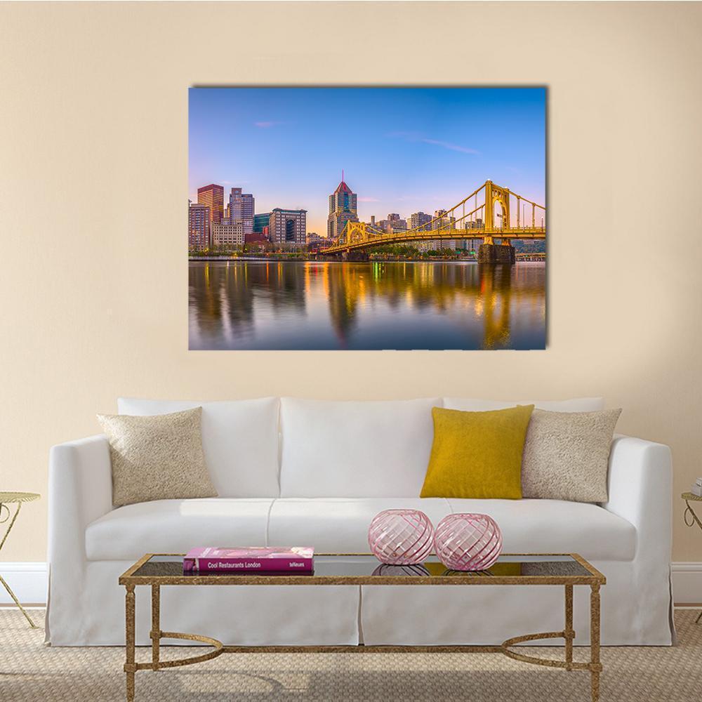 Pennsylvania Skyline On The Allegheny River Canvas Wall Art-4 Horizontal-Gallery Wrap-34" x 24"-Tiaracle