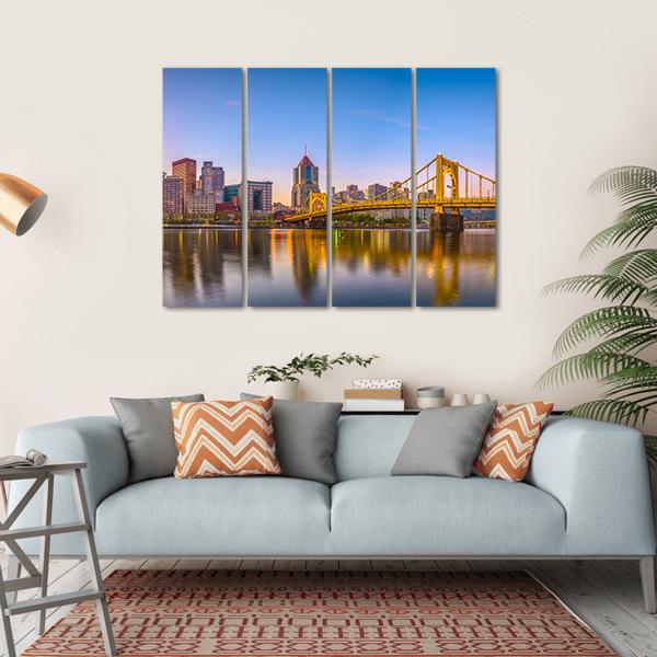 Pennsylvania Skyline On The Allegheny River Canvas Wall Art-4 Horizontal-Gallery Wrap-34" x 24"-Tiaracle