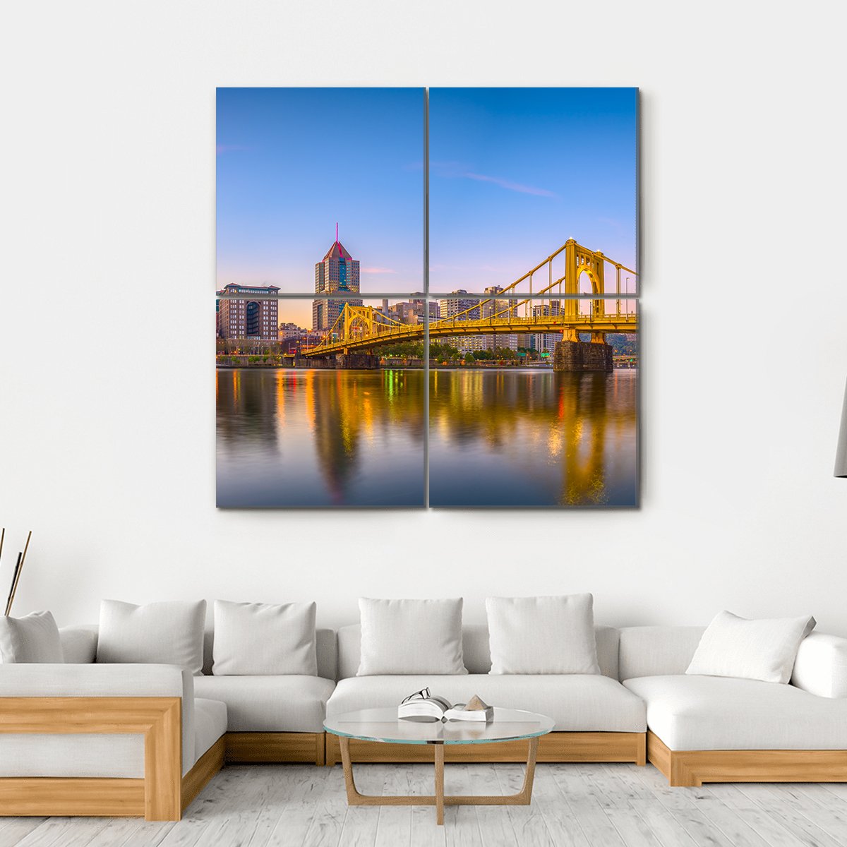 Pennsylvania Skyline On The Allegheny River Canvas Wall Art-4 Square-Gallery Wrap-17" x 17"-Tiaracle