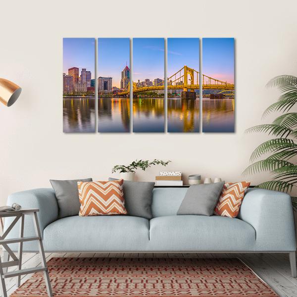 Pennsylvania Skyline On The Allegheny River Canvas Wall Art-5 Horizontal-Gallery Wrap-22" x 12"-Tiaracle