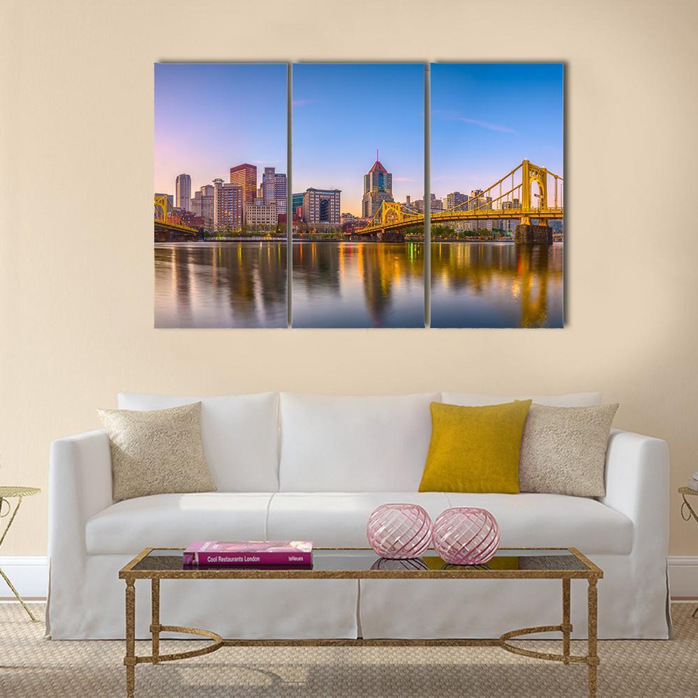 Pennsylvania Skyline On The Allegheny River Canvas Wall Art-3 Horizontal-Gallery Wrap-37" x 24"-Tiaracle