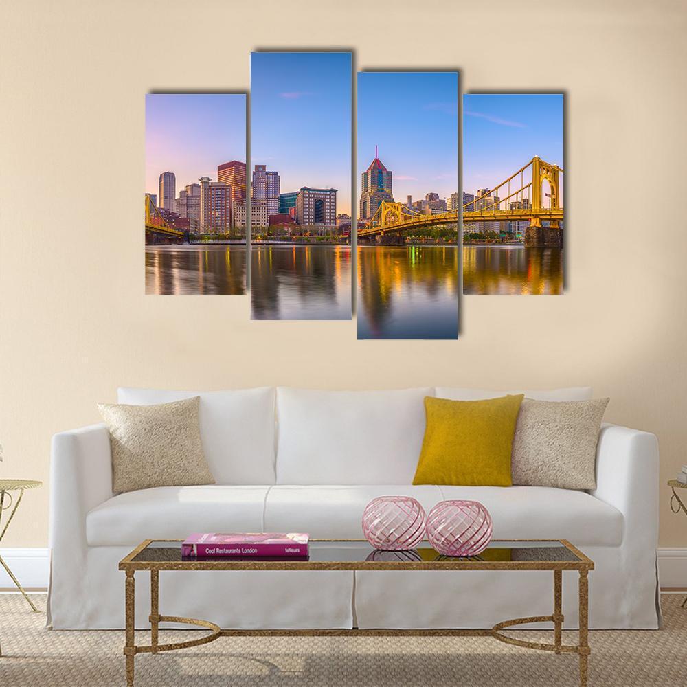 Pennsylvania Skyline On The Allegheny River Canvas Wall Art-4 Pop-Gallery Wrap-50" x 32"-Tiaracle