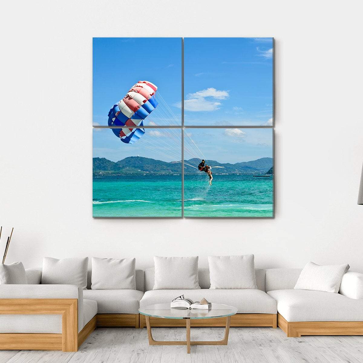 People Are Para Sailing In Phuket Canvas Wall Art-4 Square-Gallery Wrap-17" x 17"-Tiaracle
