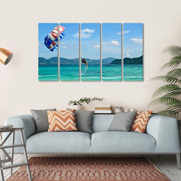 People Are Para Sailing In Phuket Canvas Wall Art-5 Horizontal-Gallery Wrap-22" x 12"-Tiaracle