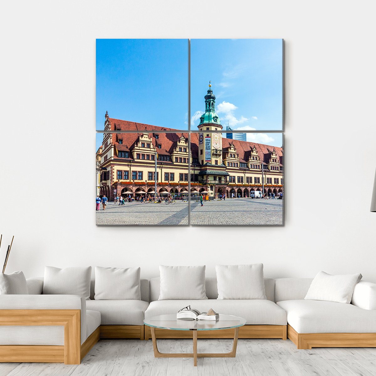 People At Old Town Hall In Leipzig Canvas Wall Art-4 Square-Gallery Wrap-17" x 17"-Tiaracle