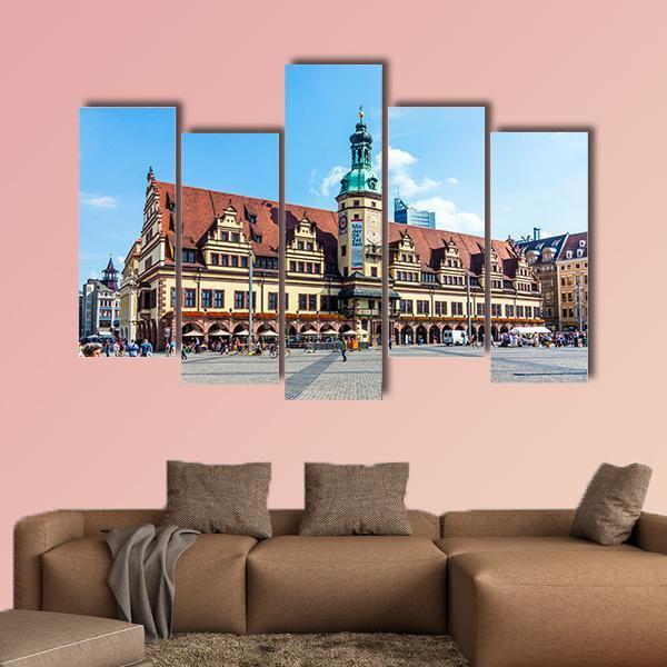 People At Old Town Hall In Leipzig Canvas Wall Art-5 Pop-Gallery Wrap-47" x 32"-Tiaracle