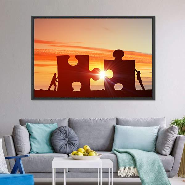 People Connecting Puzzle Canvas Wall Art-1 Piece-Floating Frame-24" x 16"-Tiaracle