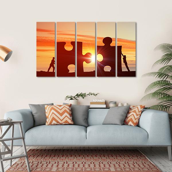 People Connecting Puzzle Canvas Wall Art-5 Horizontal-Gallery Wrap-22" x 12"-Tiaracle