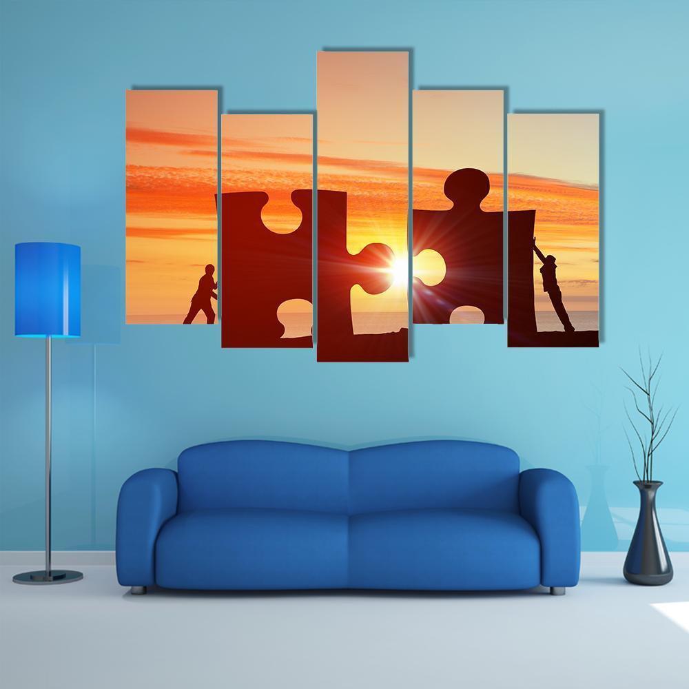 People Connecting Puzzle Canvas Wall Art-5 Pop-Gallery Wrap-47" x 32"-Tiaracle