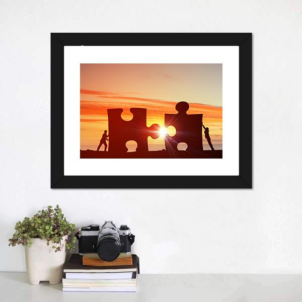 People Connecting Puzzle Canvas Wall Art-1 Piece-Framed Print-20" x 16"-Tiaracle