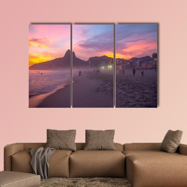 People Enjoy The Ipanema Beach At Sunset Canvas Wall Art-3 Horizontal-Gallery Wrap-25" x 16"-Tiaracle