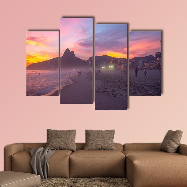 People Enjoy The Ipanema Beach At Sunset Canvas Wall Art-4 Pop-Gallery Wrap-50" x 32"-Tiaracle