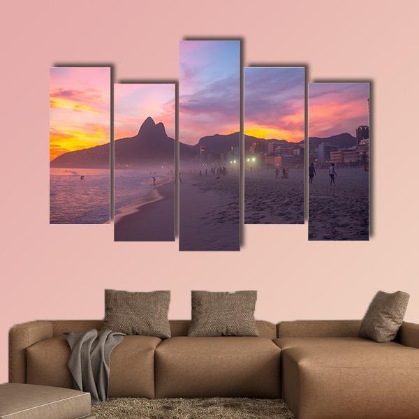 People Enjoy The Ipanema Beach At Sunset Canvas Wall Art-5 Pop-Gallery Wrap-47" x 32"-Tiaracle