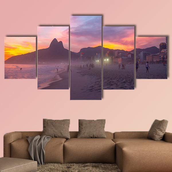 People Enjoy The Ipanema Beach At Sunset Canvas Wall Art-5 Star-Gallery Wrap-62" x 32"-Tiaracle