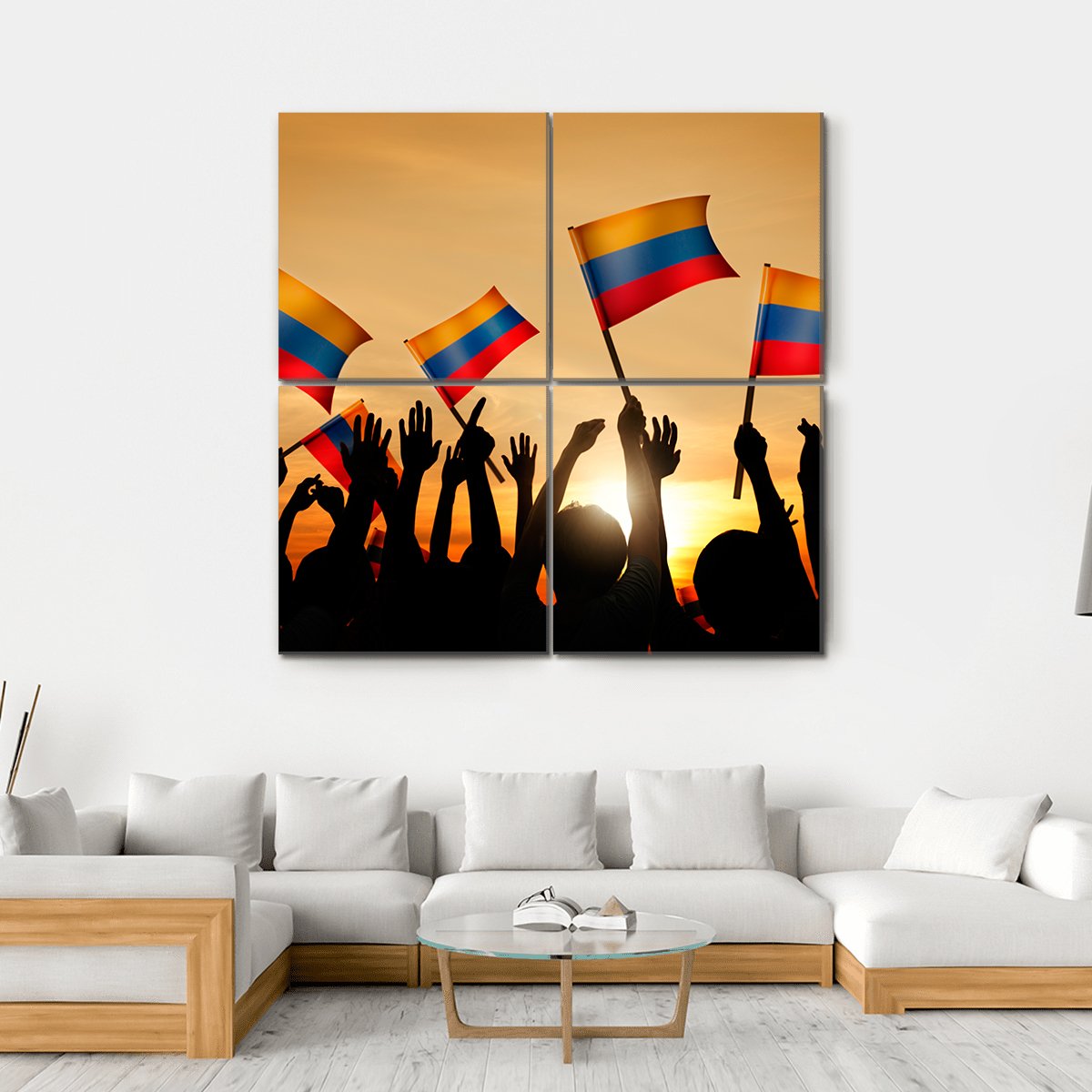 People Holding Flags Of Colombia Canvas Wall Art-4 Square-Gallery Wrap-17" x 17"-Tiaracle